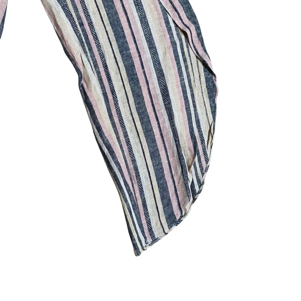 Drew Whitney Striped Linen Wide Leg Split Pants Anthropologie Small